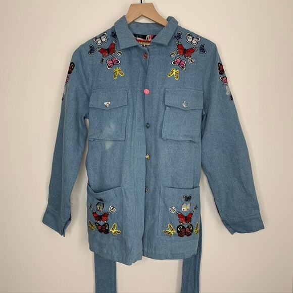 Meghan Fabulous Boheme Butterfly Bomb Jacket Denim Womens Small - Picture 2 of 16